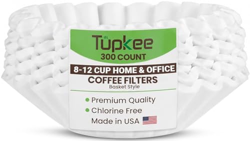 Tupkee Basket Coffee Filters 8-12 Cup, 300 Count, White Paper, Made In USA