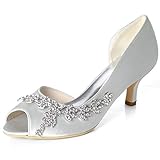 Bequemer mittlerer Absatz, weiche PU-Innensohle, Satin-Peeptoe-Hochzeitsschuhe für Damen