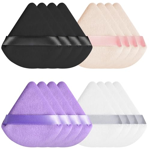 Triangle Powder Puffs, 16Pcs Reusable Setting Powder Puff, Dry Dual-Use Face Makeup Puff Powder Sponge with Strap, Soft Cosmetic Powder Sponge Cushion Puffs for BB CC Cream Liquid Foundation