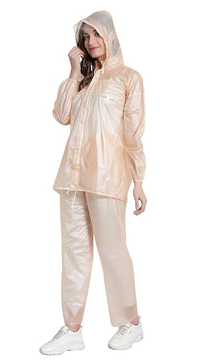 Waterproof Rain Coat for Women with Pants Polyester Waterproof Rain Coat Women Rain Coat, Rain Coat for Men Waterproof, Women's Rainwear (Universal, Beige)-image-10