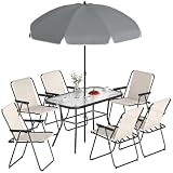Outsunny Conjunto de Mesa y Sillas Jardín de 8 Piezas con Sombrilla Crema