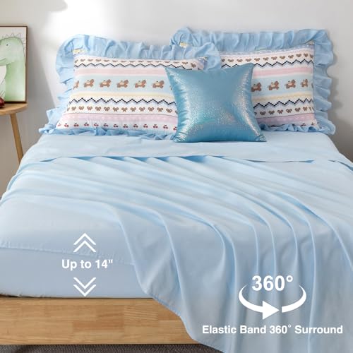 Image of A Nice Night Blue Ruffle 6 Pcs Boho Comforter Set,Queen