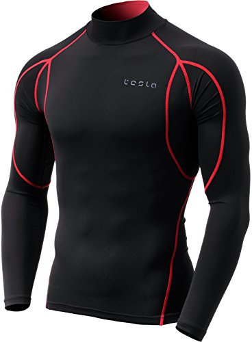 TSLA Men's Mock Long-Sleeved T-Shirt Cool Dry Compression Baselayer Top, Athletic(mut12) - Black
