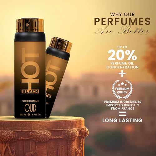 Image of BERNARD DIMITRI HOT BLACK OUD Deodorant for Men & Women - 200 ML Each| Pack of 2| Fragrance Luxurious Agarwood |Long-Lasting Freshness Smell | Deo Idle Gift For Loved Once
