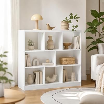 Furevol 8-Cube Bookcase, Horizontal Cube Storage Organizer Bookshelf, Book Shelf, 10.9 x 47.2 x 39.4, for Bedroom, Living Room, Home Office, White