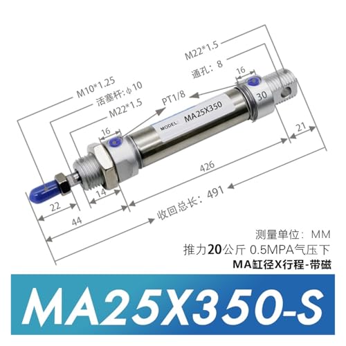 Cylindre pneumatique de type stylo en acier inoxydable MA25 course au choix