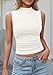 PRETTYGARDEN Sleeveless Tops for Women Ribbed Mock Neck Tank Top Slim Fitted Ruched Basic Layering Shirts 2026 Summer Clothes (White,Small)