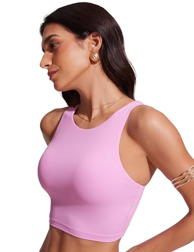 Image of CRZ YOGA Racerback Crop Bikini Tops | Built-in Pads, A-D Cup, High Neck, Swim, Bathing Suit Tank for Women