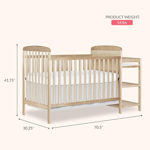 Image of Dream On Me Anna 3-in-1 Convertible Full-Size Baby Crib & Changer with Storage in Natural, GreenGuard Gold & BSA, Pinewood, Converts to Day & Toddler Bed, 3 Mattress Heights, 1″ Changing Pad