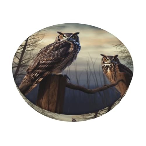 Owl Sitting Tree Fence Bar Stool Cover 12 inch Washable Round Seat Cushion Covers Stretch Non Slip Barstool Slipcovers Soft Velvet Chair Covers for Kitchen, Dining Room Decor