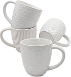 Tasses à café en céramique embossée 4-420mL Micro-ondes & Lave-vaisselle Coffre-fort blanc fait main tasses de café pour Latte Cappuccino Cocoa - Cadeau de mariage chaud à la maison
