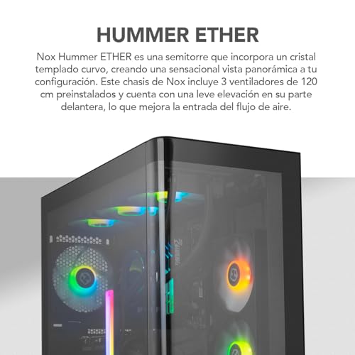 Caja Hummer Ether de NOX           , la semitorre ATX con cristal templado curvo y ventilación ARGB avanzada 4