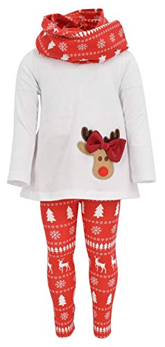 Unique Baby Girls 3 Piece Christmas Reindeer Bow Outfit with Scarf (7)