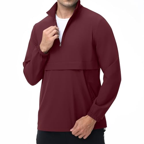 Image of EDITCOZY Men's Lightweight Quarter Zip Pullover Casual Windbreaker for Running Golf Jackets with 3 Pockets