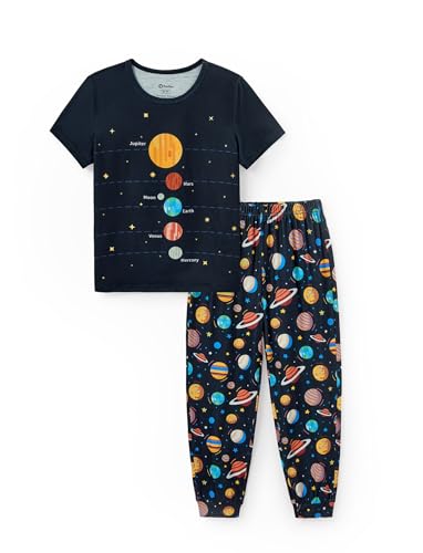 PATPAT Pajamas Sets for Kids Short Sleeve Tops and Pants Pjs Soft Printing 2 Piece Sleepwear Boys Loose Summer Lounge Wear Black Planet 5 Years