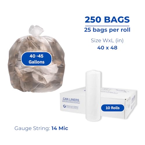 Image of Inteplast Group S404814N 40-45 Gallon Capacity, 48 inch Length x 40 inch Width x 14 Mic Thickness, Natural Color, HDPE Commercial Coreless Institutional Trash Can Liner (Case of 10 Roll, 25 Bags per Roll)