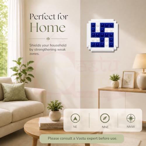 Image of Plastic Blue swastik Pyramid Plate | Size- 2.5 Inch Approx | Wall Sticking Swastik | Pack of 2 | Prosperity & Peace Enhancer