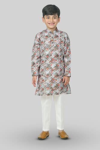 Image of AHHAAAA Kid's Ethnic Shirt Traditional Printed Long Sleeve Regular Wear Indian Kurta Pajama for Boys