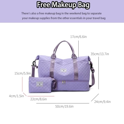 Weekender Bags for Women, Personal Item Travel Bag with Shoes Compartment, Travel Duffel Bags with Toiletry Bag for Gym Hospital Fitness(Light Purple)3