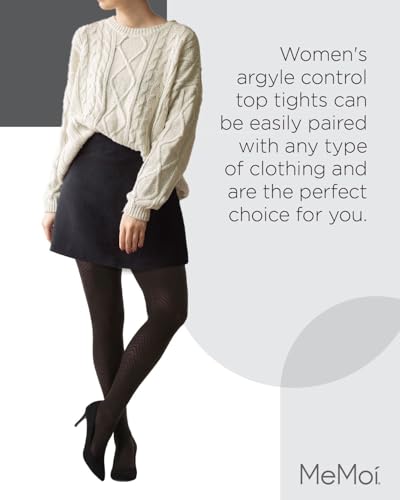 Image of MeMoi Chevron Control Top Tights, Smoothing Tummy Control 60 Denier