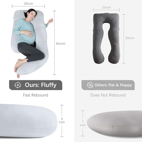 Image of MOON PARK Pregnancy Pillows for Sleeping - U Shaped Full Body Maternity Pillow with Removable Cover - Support for Back, Legs, Belly, HIPS - 65 Inch - Light Grey