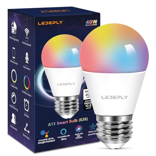 5W=40W, A15 Smart Bulb, Alexa, Google Home, E26, Color
