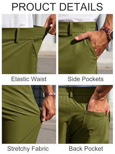 Image of Runcati Mens Stretch Golf Pants Casual Dress Pants Work Trousers | Slim Fit, Quick Dry, Lightweight, Comfy, Slacks, Pockets, Elastic Waist, Tapered, Cropped, 30 inch, 29 inch, Chino