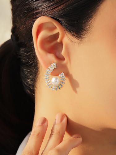 Image of Rubans Stud Earrings American Diamond Zirconia Stylish Jewellery Gift for Women & Girls