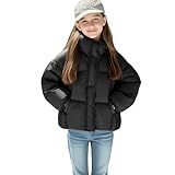 duxyoz Black Girls' Winter Coats Kids Thicken Padded Hooded Puffer Jacket Children Windproof Warm Casual Outdoor Ski Jacket Lightweight Thermal Soft Full Zip Outwear Overcoat 11-12 Years