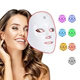 Maschera ergonomica a LED, terapia della luce LED per il viso, maschera per terapia della luce LED blu, maschera per la cura della pelle del viso a casa con 7-1 colori, ricaricabile tramite USB, senza