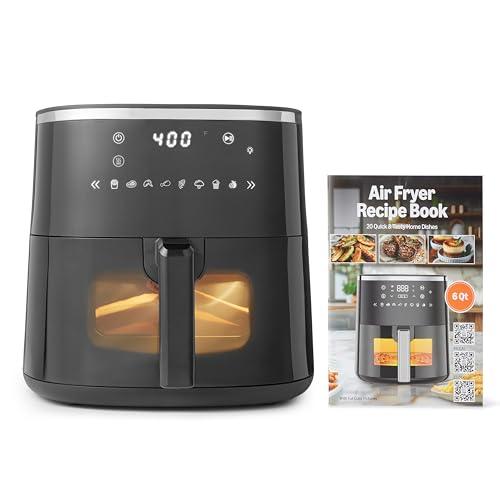 Image of Amazon Basics 6-Quart Digital Air Fryer with Easy View Window, 8 Preset Menus, Digital Touch Panel, Ceramic Nonstick Coating, 140℉-400℉ Temperature Range, 1550W, Black
