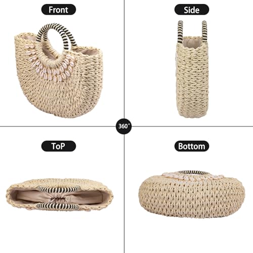 Image of Straw Bags For Women 2025 Summer Rattan Bags Women Straw Hand-woven Top-handle Handbag Sea Rattan Tote Clutch