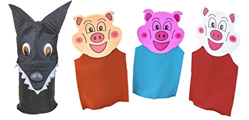 Fantoches 3 Porquinhos Feltro 4 Personagens Embalagem Plástico Carlu Brinquedos