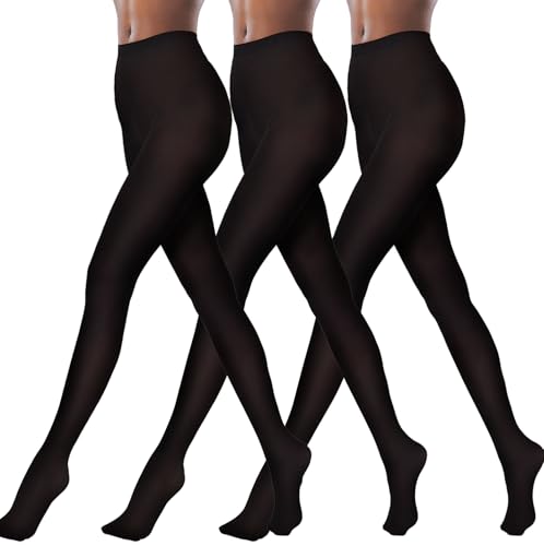 Sofeavo 2 Pairs Black Tights for Women, 80D Nude Opaque Footed Pantyhose
