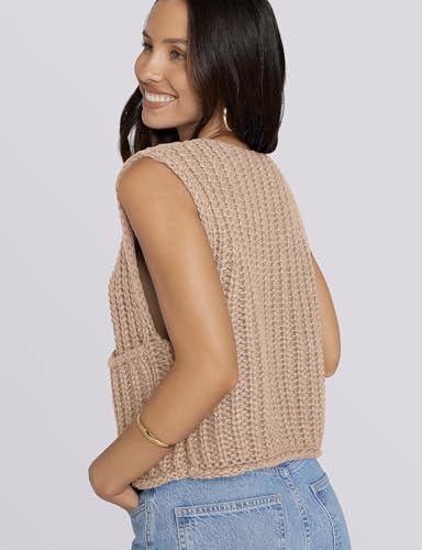 Image of UEU Womens Chunky Sweater Vest Button Down Sleeveless Cardigan V Neck Crop Crochet Knit Tops 2025 Fashion Trendy Clothes