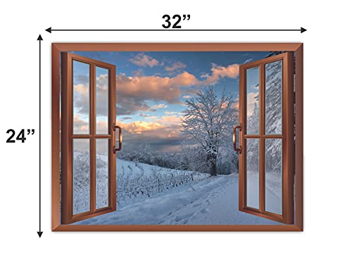 Image of CVANU Beautiful Sunrise View After Snowfall with Pine Trees Covered with Fog Peaceful Window Wall Sticker /Decals for Bed Room etc Cv 31