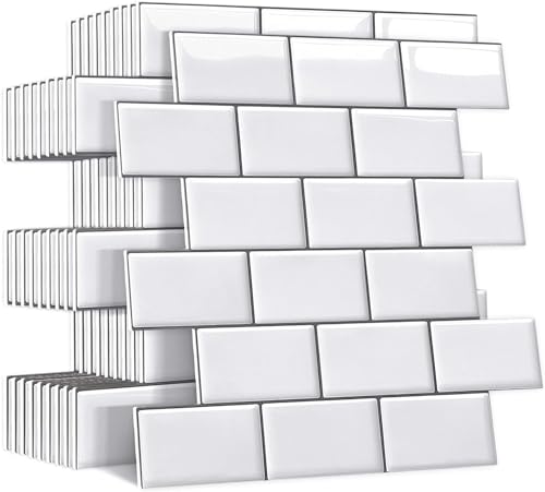 Yoillione Azulejos de parede mais grossos para descolar e colar, para cozinha e casa de banho, azulejos de metro metro, autocolantes autoadesivos para azulejos 3D, colam em azulejos, cor branca, 10 folhas