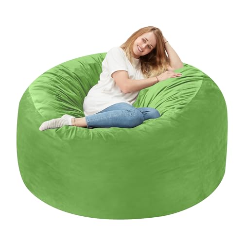 Homguava 3FT Bean Bag Chair: 3' Bean Bags with Memory Foam Filled, Large Beanbag Chairs Soft Sofa with Dutch Velvet Cover-Lime