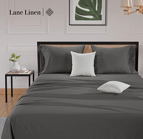 LANE LINEN 600 Thread Count 100% Mercerized Cotton Machine Wash Full Size Bed Sheets Set, Fully Elasticized Fitted Sheet, European Closure Pillow Cases, Z Hem Top Sheet, Soft & Comfy Sheets - Charcoal