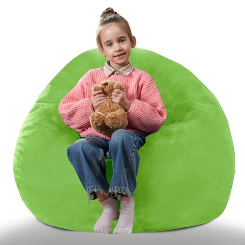 lilanoon 2.5FT Portable Bean Bag Chair(Grass Green),Small Bean Bags with Washable Comfy Dutch Velvet Cover, Rebound Sponge Liner & 2 Hidden Zipper