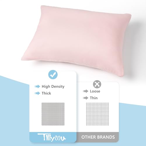 Image of TILLYOU Toddler Pillowcase 2 Pack with Envelope Closure,13 inch x 18 inch Silky Soft Microfiber Travel Kids Pillowcase for Boys and Girls,Light Purple & Light Pink