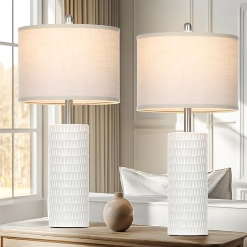 27" Ceramic Table Lamp, Farmhouse Table Lamp for Living Room, Whi...