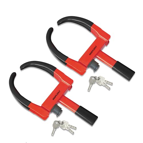 Wheel Lock Universal Trailer Wheel Lock Adjustable Security Tire Boot Lock Anti Theft for ATV RV SUV Car Golf Cart Boats Motorcycles Great Deterrent Bright Black-Red, 2 Packs 6 Keys Alike