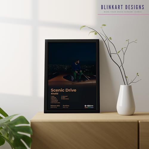 Image of BLINKART Khalid - Scenic Drive Wall Photo Frames | Wall Art for Bedroom, Living Room, Studio or Office | Album Cover Print with Spotify Song Link QR Code | Gift for Fans - 8x12 In