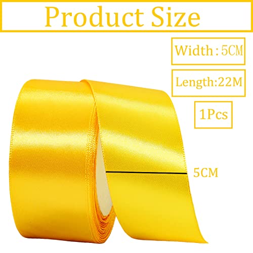 50mm Wide Thick Golden Yellow Ribbon for Gift Wrapping,22m 2Inch Large Fabric Satin Ribbon Yellow Bow for Gift Wrapping,Ribbons for Crafting,Bouquets,Wedding,Car,Presents,Cake,Christmas Decorations - Image 2