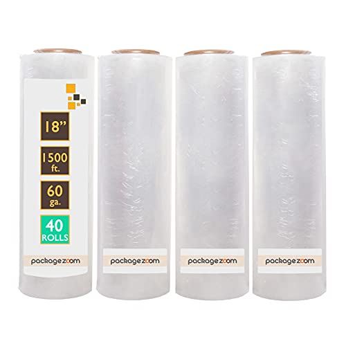 18” x 1500 ft Stretch Wrap Heavy Duty 60 Gauge High Performance Stretch Film Packing Moving Packaging Stretch Wrap 40 Rolls