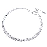 Stuffwholesale Crystal Rhinestone Choker Necklace Silver Double Rows Cup Chain Women Jewelry (Silver)
