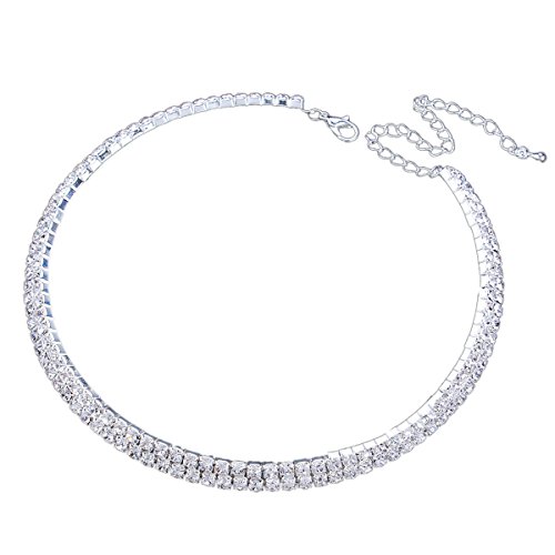Stuffwholesale Crystal Rhinestone Choker Necklace Silver Double Rows Cup Chain Women Jewelry (Silver)