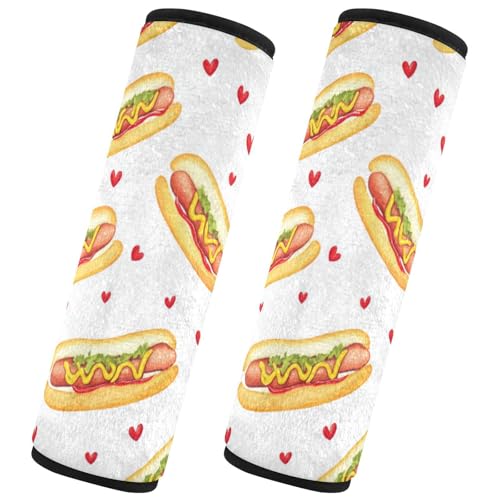 Seat Belt Covers 2 Pack Hot Dogs Hearts Car Seat Strap Covers Super Soft Car Seat Neck Cover for Boys Girls Adults Babies M