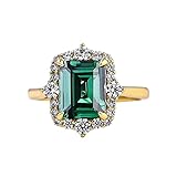 Psiroy Women's Yellow Gold Plated Created Emerald Quartz Filled CZ Halo Engagement Ring Size 6